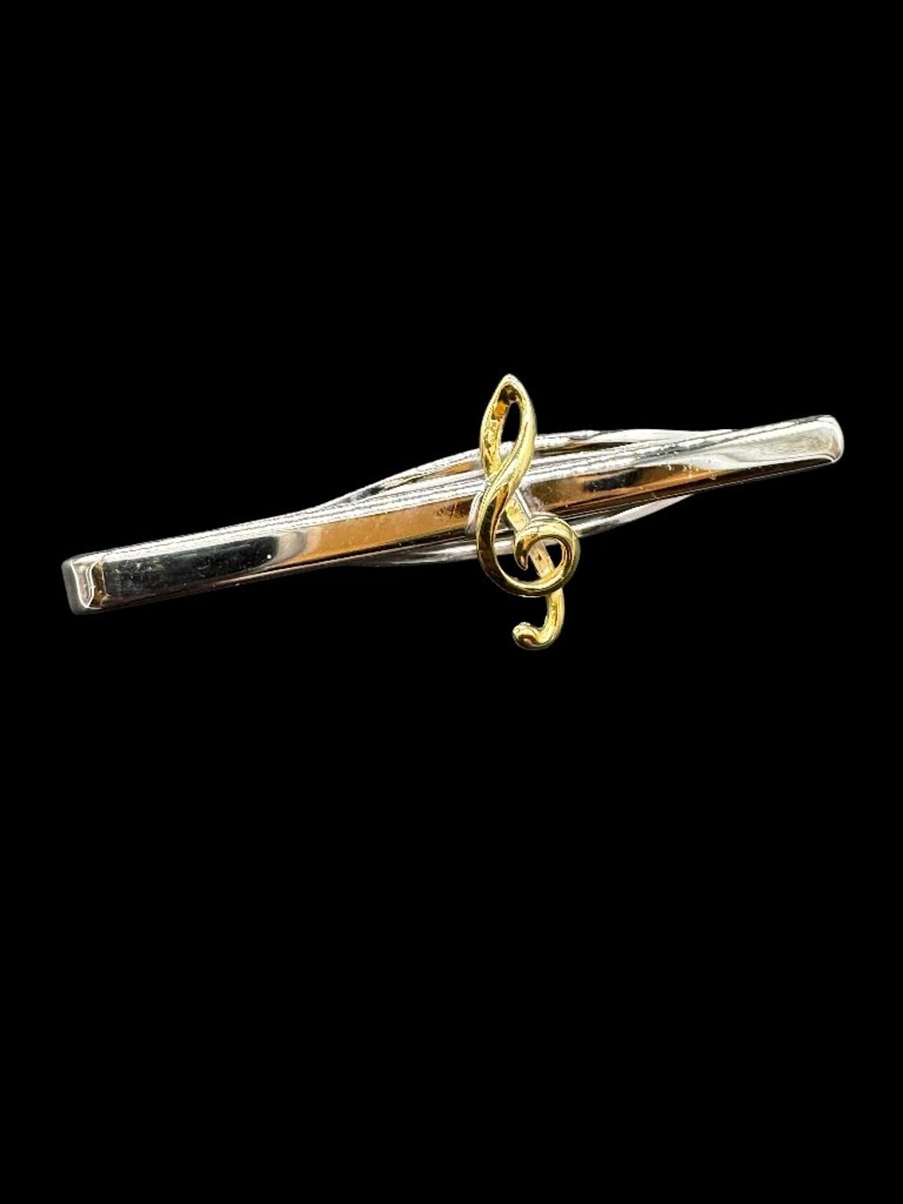 Vintage Men Tie Clip Musical Treble Clef Silver and Gold Tone